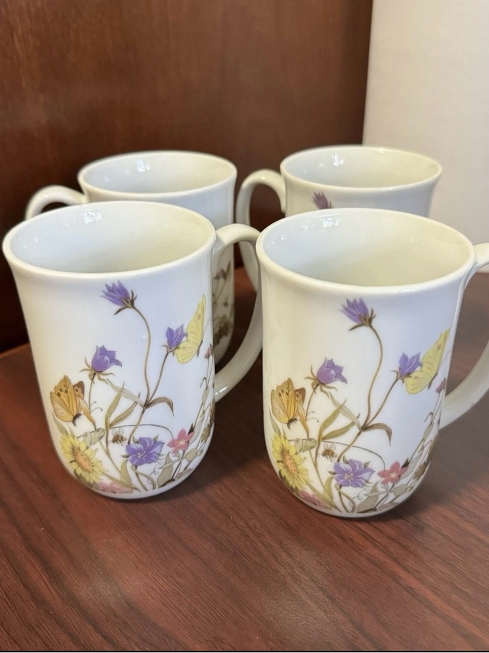 Vintage 1975 Enesco Nature Garden Society 4" Mugs Floral Butterflies 4 Piece Set